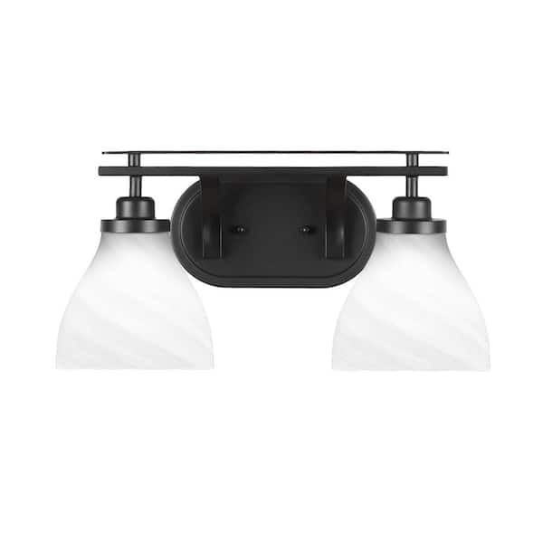 Unbranded Monroe 17.25 in. 2-Light Matte Black Vanity Light with 6.25 in. White Marble Glass Shade No Bulbs Included