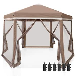 6 ft. x 6 ft. Beige 6-Sided Hexagon Pop Up Gazebo Tent Outdoor Canopy, with Breathable Mosquito Netting and Carry Bag