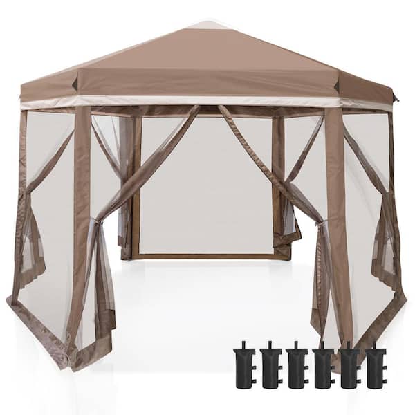 COOS BAY 6 ft. x 6 ft. Beige 6-Sided Hexagon Pop Up Gazebo Tent Outdoor Canopy, with Breathable Mosquito Netting and Carry Bag