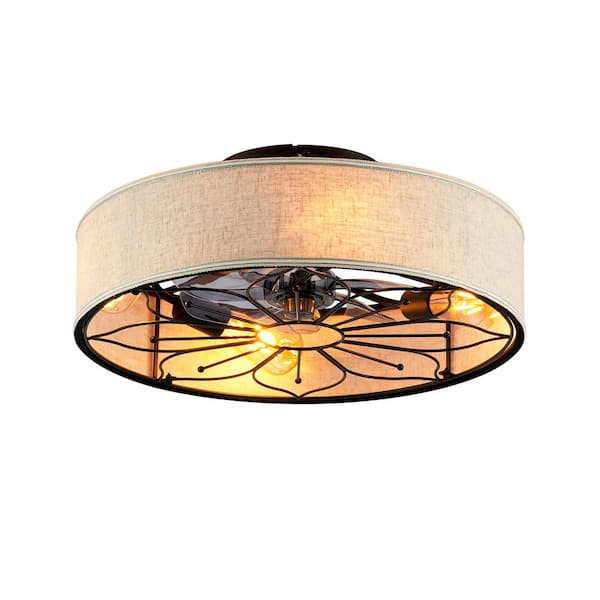 20 in. Matte Black Flush Mount Caged Ceiling Fan with Remote Control