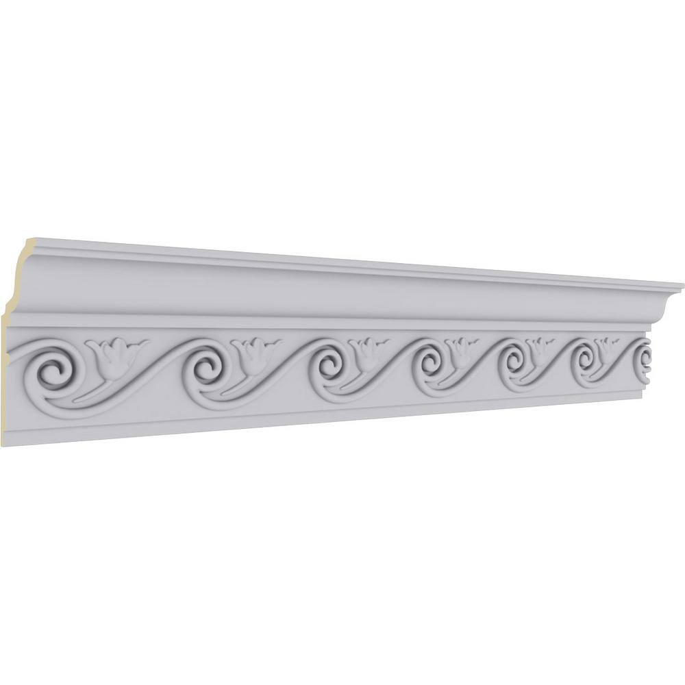 Primed White Polyurethane Geometric Floral Crown Moulding Sample
