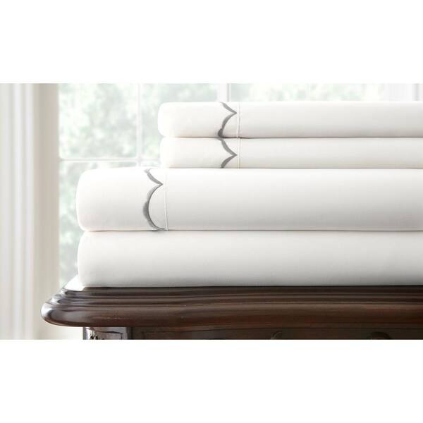Pacific Coast Textiles Easy Care Scallop Embroidered White Hem King Sheet Set (4-Piece)