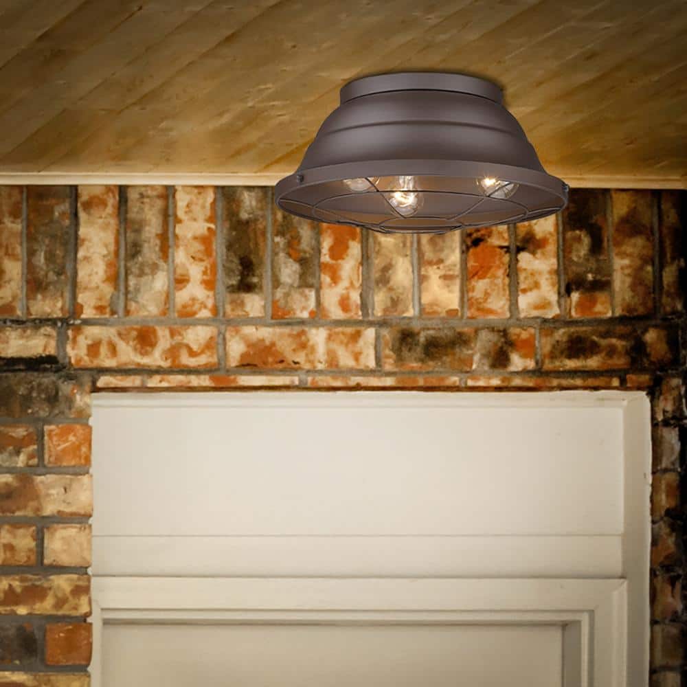 Bartlett Vintage-Casual Textured Bronze 3-Light Outdoor Flush Mount