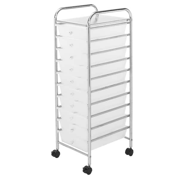 Winado 15.4 W in. x 38.2 H in. 10 Plastic Drawers White Rolling Cart ...