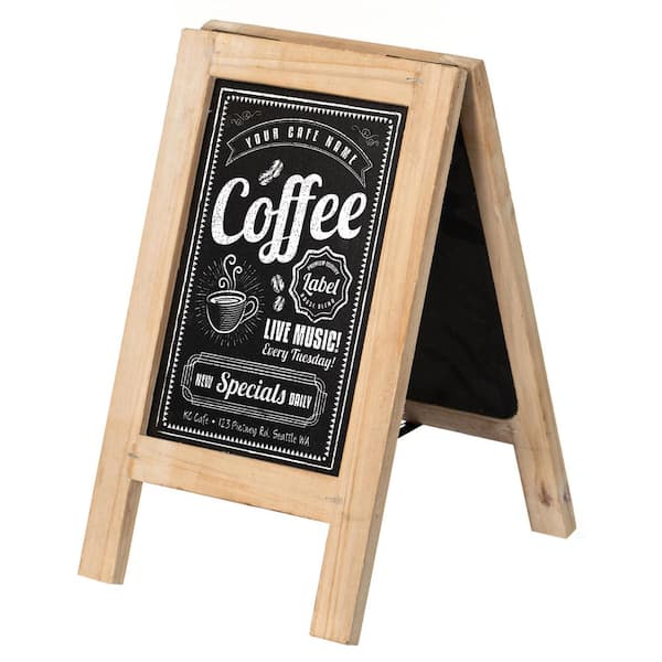 11 in. H x 9 in. W Framed Wooden Chalkboard Sign Double-Sided Menu Memo Board Easel for Restaurant, Home and Events