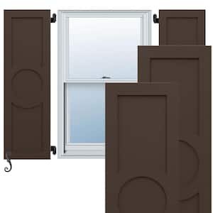 Endura Core Center Circle Arts and Crafts 15 in. W x 53 in. H Raised Panel Composite Shutters Pair in Raisin Brown