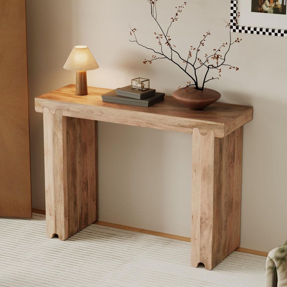 45.00 in. Light Wood Rectangle Solid Wood Console Table, Sofa Table, Entryway Table for Entryway Hallway Living Room