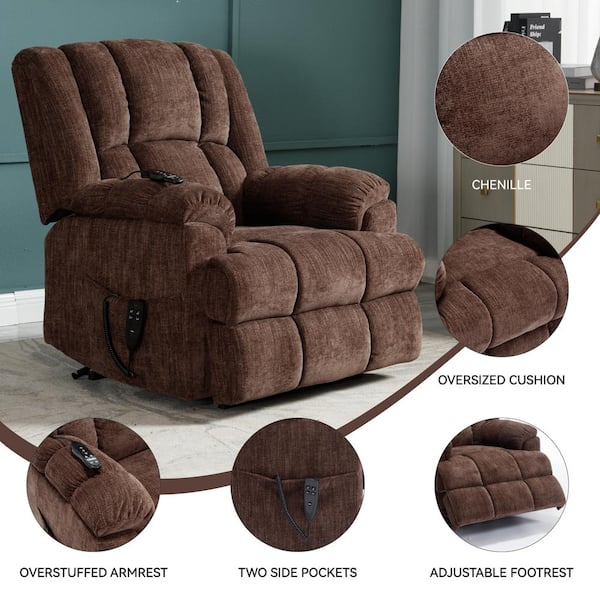 Brown Chenille Heat Massage Power Lift Recliner Chair with Power-Remote