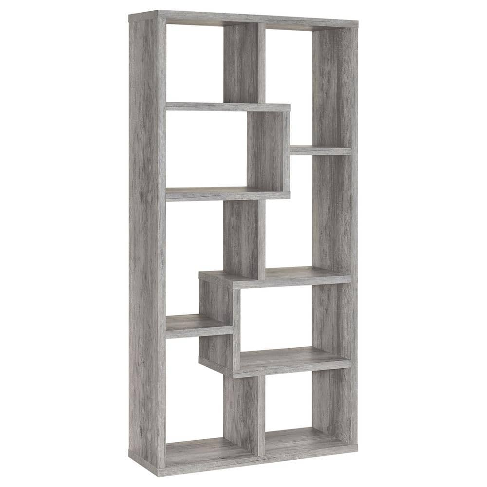 Reviews for Coaster 70.75in Grey Driftwood Wood 10-Shelf Geometric ...