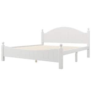 Concise Style 79 in. White Solid Wood Frame King Size Platform Bed with Headboard