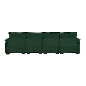 109.8 in. x 55.9 in. Square Arm Velvet U-Shaped Sectional Sofa with Waist Pillows in Green