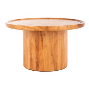 Devin 28 in. Brown Round Wood Top Coffee Table with Pedestal Base