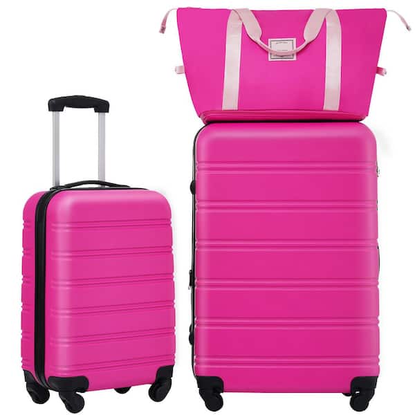 2-Piece Pink ABS Hardside Lightweight Spinner Luggage Set with Horizontal Stripe, TSA Lock and Duffel Bag(20 in.+28 in.)