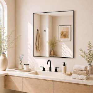 Jem 30 in. W x 30 in. H Rectangular Framed Wall Bathroom Vanity Mirror in Matte Black