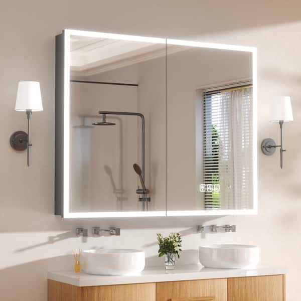 40 in. W x 32 in. H Rectangular Aluminum LED Dynamic Flow Lighting Surface/Recessed Medicine Cabinet with Mirror