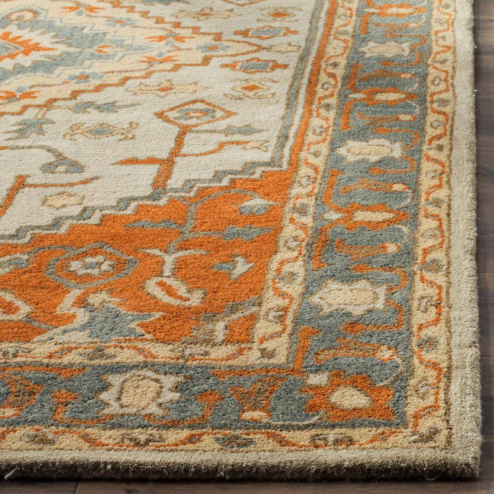 Heritage Light Blue and Rust Wool Hand-Tufted Runner Rug