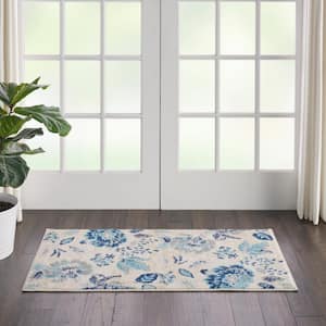 Tranquil Ivory/Light Doormat 2 ft. x 4 ft. Floral Modern Kitchen Area Rug