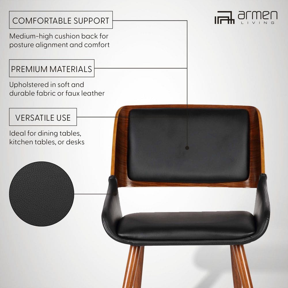 Mid-Century Modern Black Faux Leather Upholstered Side Chair with Walnut Wood Frame