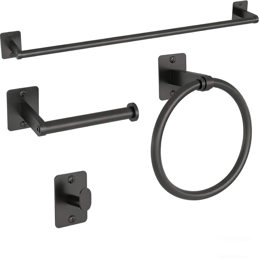 4 -Piece Bath Hardware Accessories Set with Mounting Hardware in Matte Black, Stainless Steel Bath Towel Bar Set price history on PriceWatchPro