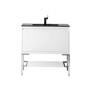 Mantova 35.4 in. W x 18.1 in. D x 36 in. H Single Vanity in Glossy White with Charcoal Black Composite Stone Top