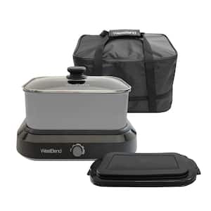 5 qt. Silver Non-Stick Versatility Slow Cooker with 5-Temperature Settings Includes Travel Lid and Thermal Tote