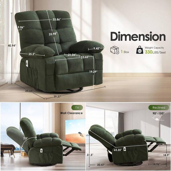 Z-joyee Green Fabric Recliners Vibration Massage and Lumbar