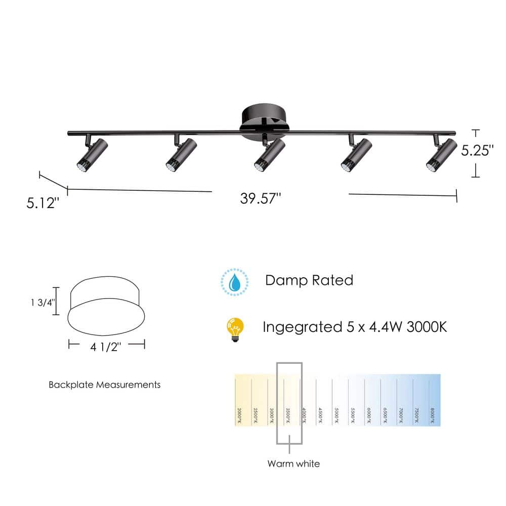Lianello Black Chrome 5-Light Adjustable LED Track Light