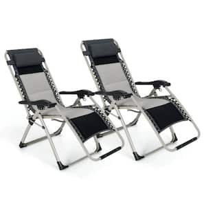 Black Metal Outdoor Adjustable Recliner Folding Padded Zero Gravity Chair (Set of 2)