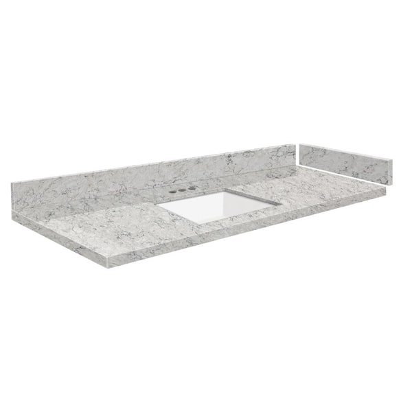Transolid Silestone 54.5 in. W x 22.25 in. D Quartz White Rectangular Single Sink Vanity Top in Pietra