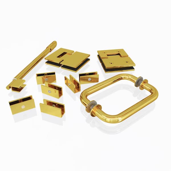 Glass Warehouse 78 in. 90 Degree Glass Hinged Hardware Pack in Polished Brass Bronze with Handle