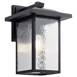 Capanna 16 in. 1-Light Textured Black Outdoor Hardwired Wall Lantern Sconce with No Bulbs Included (1-Pack)