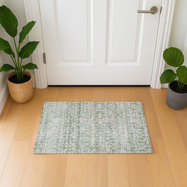 Mayfield Premium Machine Washable Abstract AMF1747 Green 2 ft. x 3 ft. Area Rug