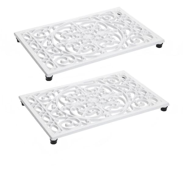 9.5 in. L x 6.3 in. W Rectangle Cast Iron Trivet, Heat Resistant Trivet for Hot Dish, Pot, Plate, Teapot, White (2-Pack)
