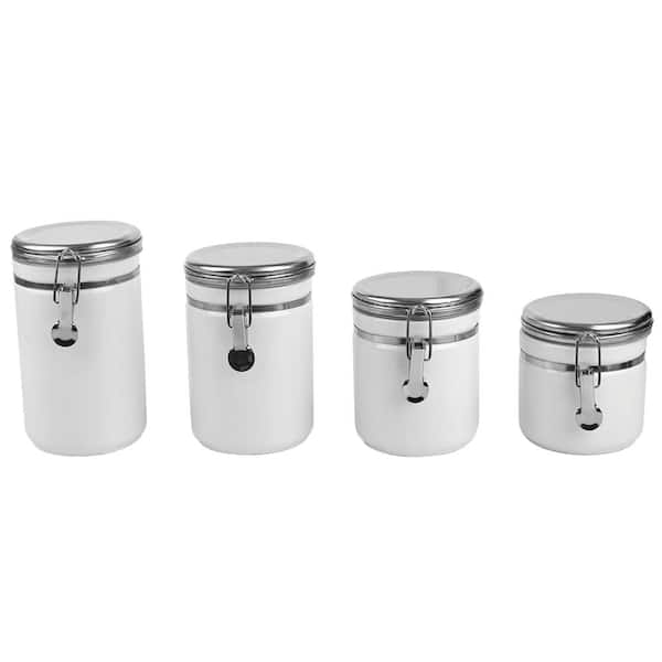 Home Basics 4 Piece Essence Food Storage Decorative Brushed Stainless Steel  Glass Canister Set, Silver