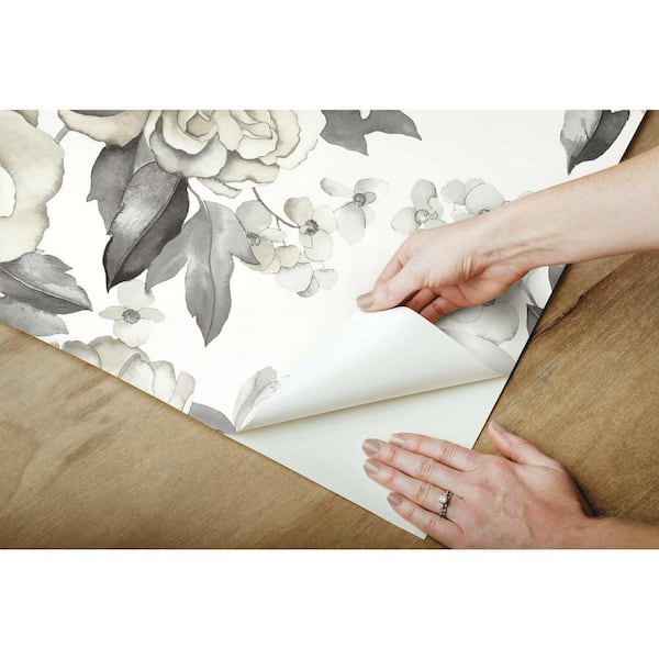 Dacre White Floral Paper Peelable Roll (Covers 56.4 sq. ft.) 2900-42554 -  The Home Depot