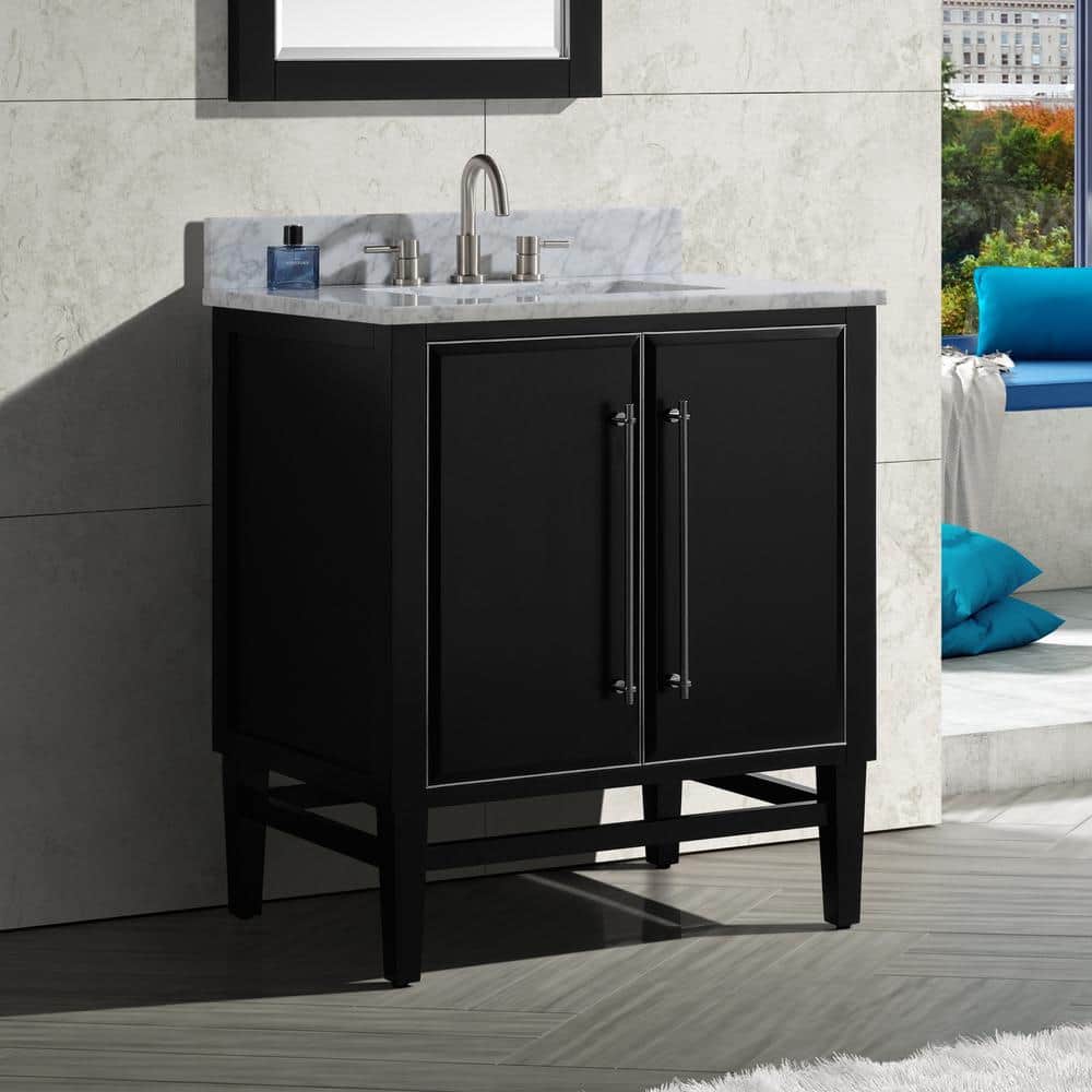 Mason 30" Black Solid Wood Vanity with Carrara Marble Top