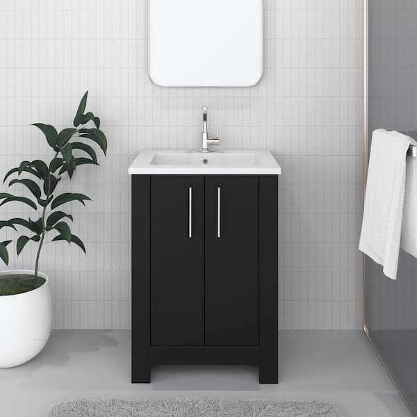 VOLPA USA AMERICAN CRAFTED VANITIES Austin 24 in. W x 20 in. D Bath Vanity in Black with Acrylic Vanity Top in White with White Basin