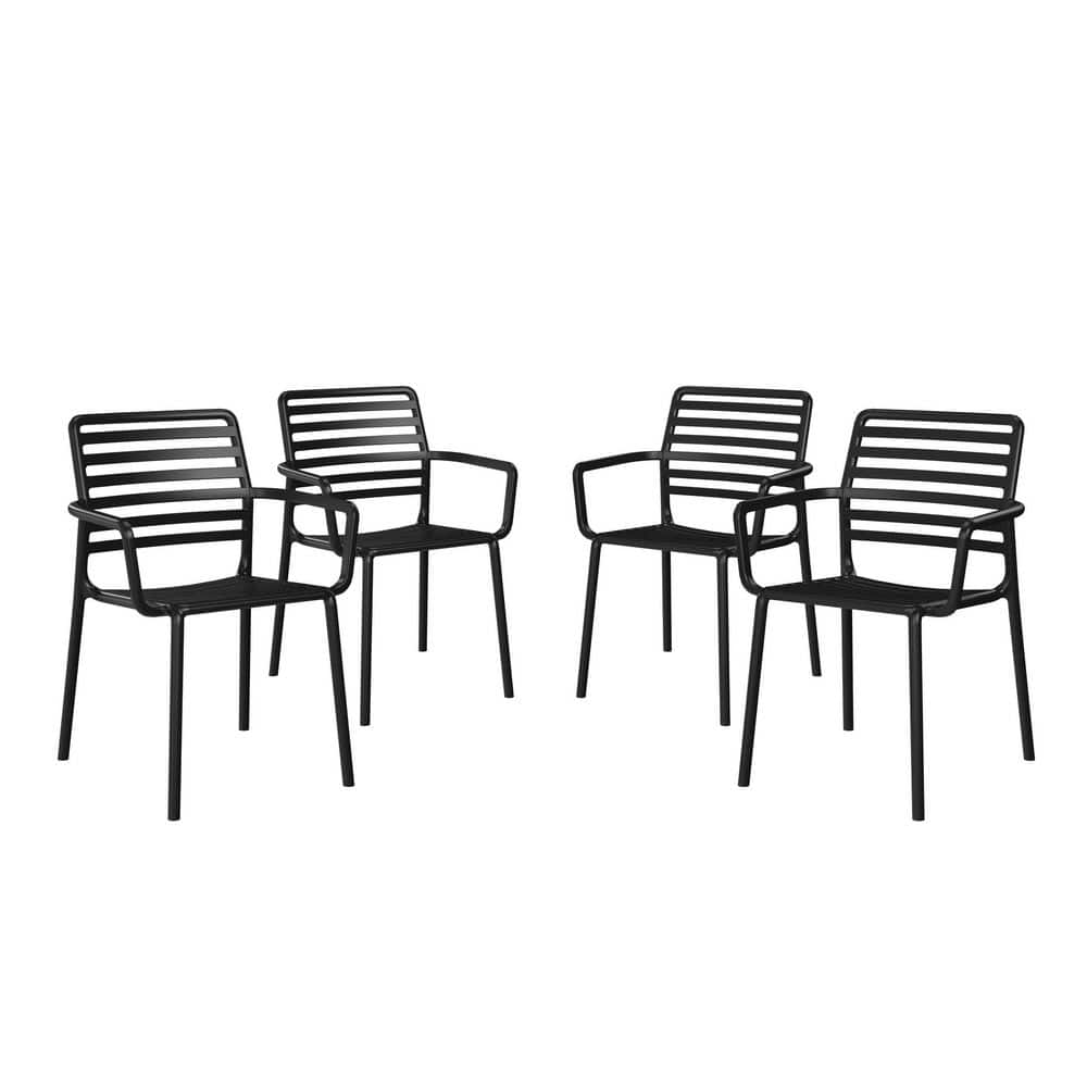 Frond and Form Outdoor All Weather Black Poly Plastic Stackable Armless Patio Dining Side Chair (Set of 4)