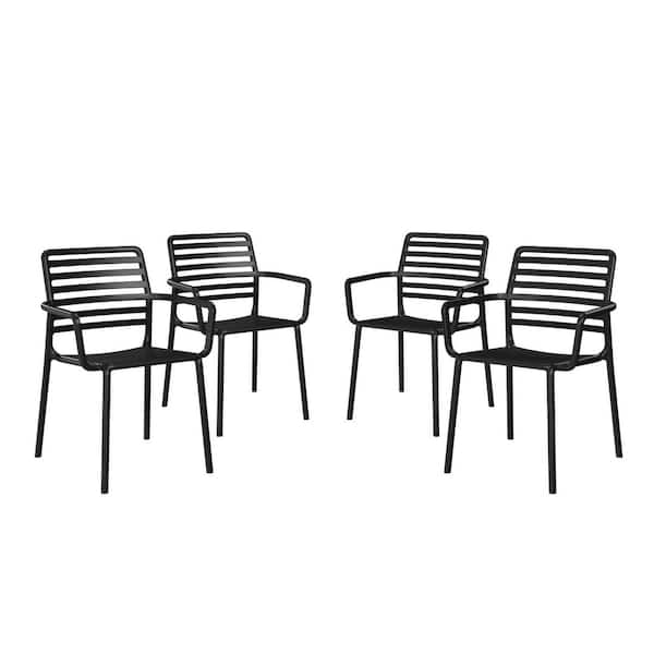 Frond and Form Outdoor All Weather Black Poly Plastic Stackable Armless Patio Dining Side Chair (Set of 4)