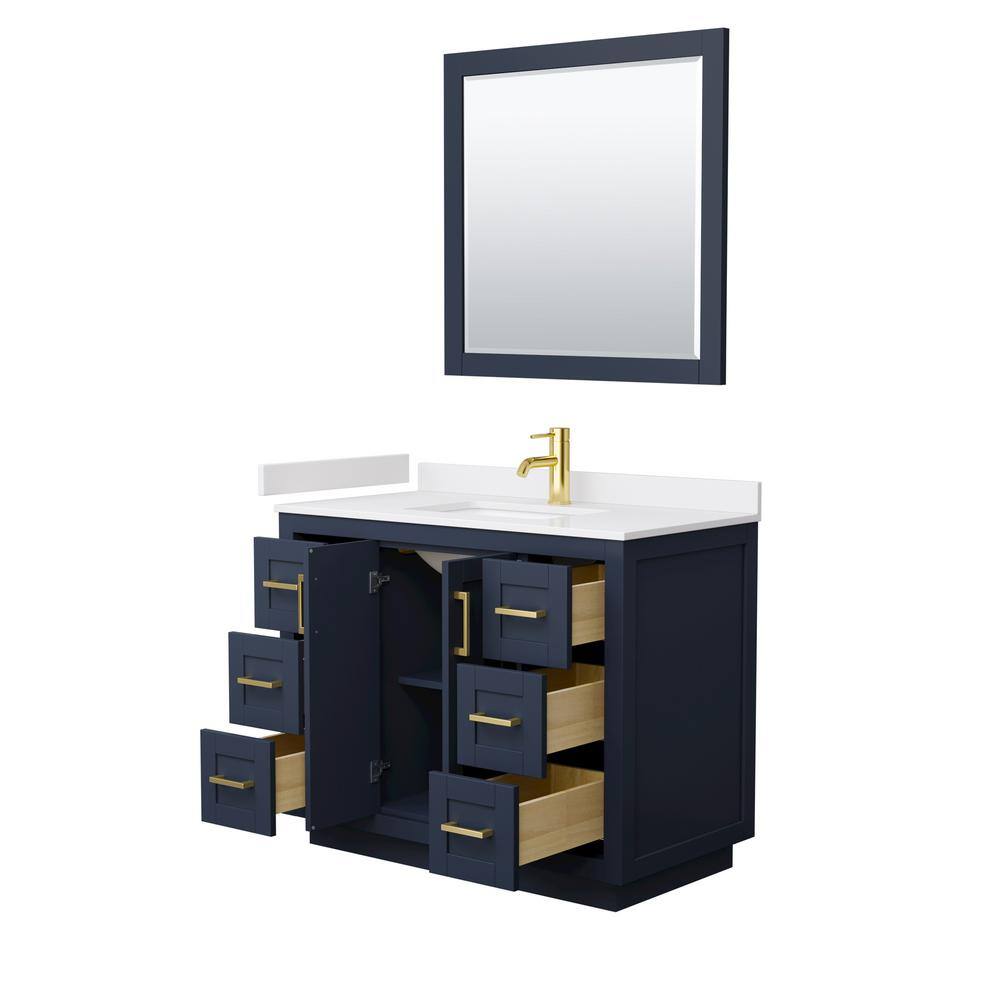 Miranda 42" Dark Blue Single Vanity with White Cultured Marble Top and Gold Trim