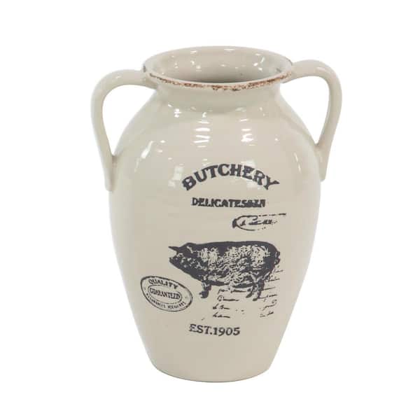 Litton Lane White Ceramic Decorative Vase (Set of 2) 041505 - The Home Depot