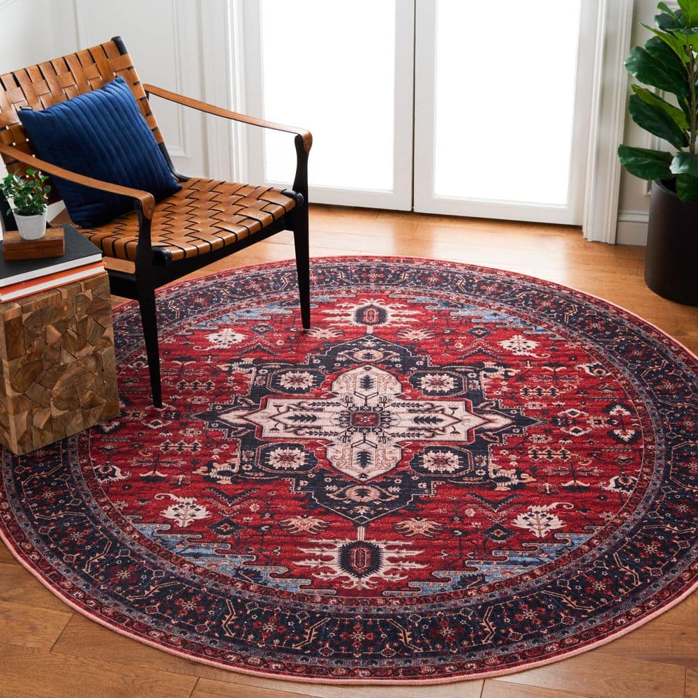 Serapi 5 ft. x 5 ft. Round Red/Navy Border Geometric Washable Area Rug price history on PriceWatchPro