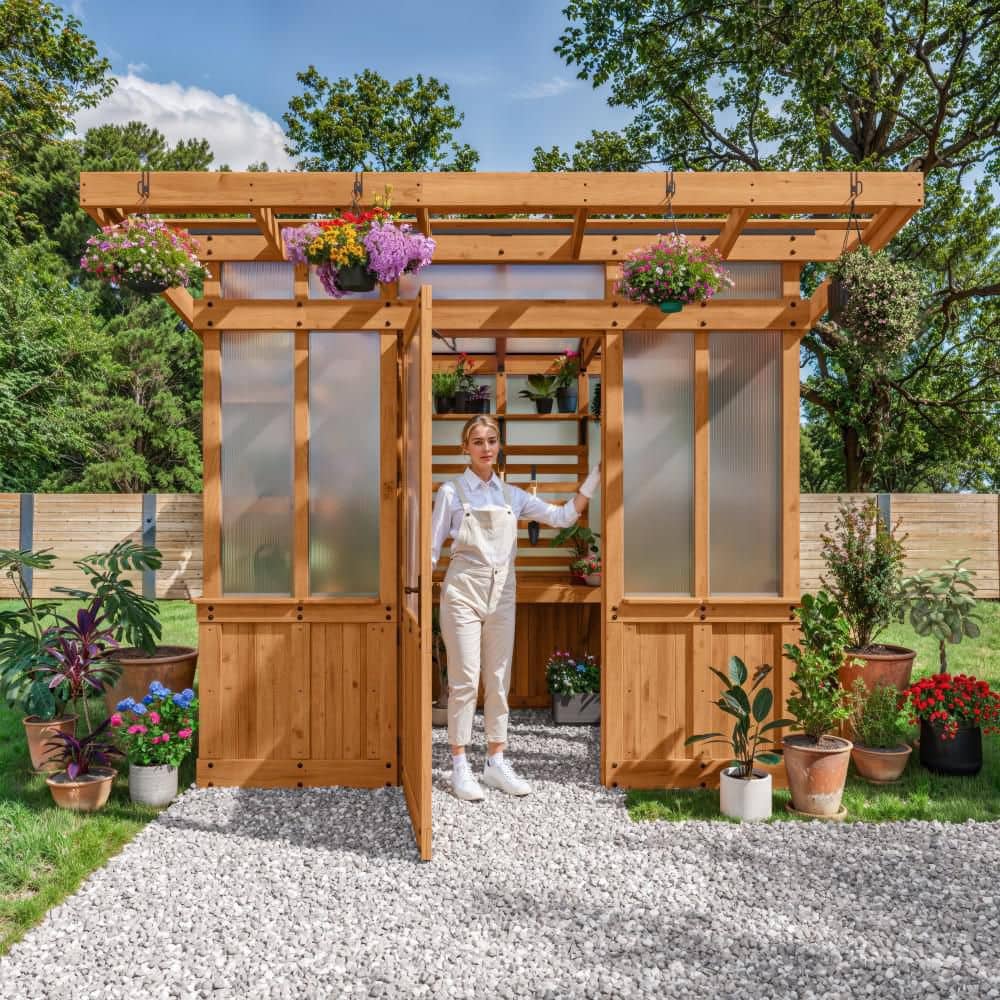 Poppy 9'x6' Cedar Wood and Polycarbonate Greenhouse Kit with PowerPort