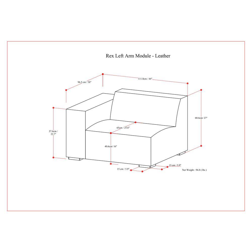 Rex Sienna Genuine Leather Left Arm Sofa Module