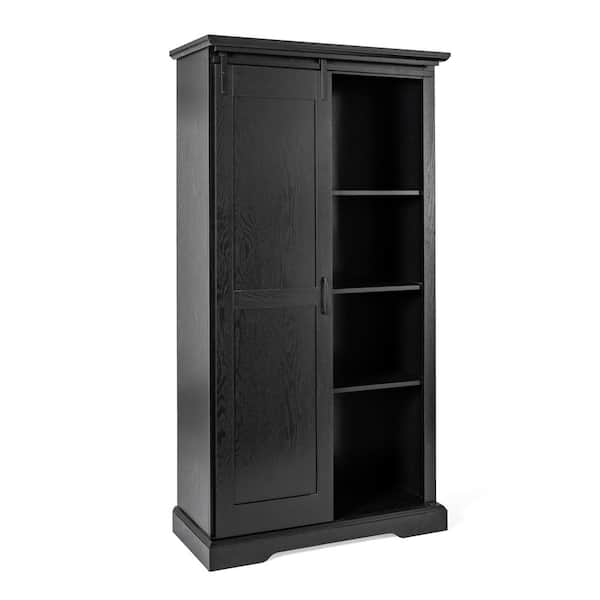 TAYLOR + LOGAN 68 in. Tall Black Engineered Wood 6-Shelf Standard Bookcase with Cabinets, Finished Back