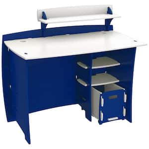 Kid's Desk with Accessory Shelf and File Cart in Race Car Collection Blue and White Finish
