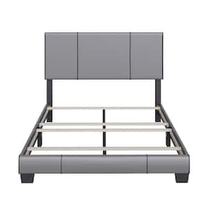 Lucena Grey with Black Accents Faux Leather Queen Upholstered Bed Frame with Headboard