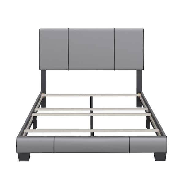 Boyd Sleep Lucena Grey with Black Accents Faux Leather Twin Upholstered Bed Frame with Headboard