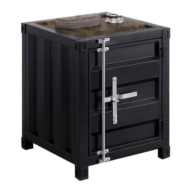 Benjara 23 in. Black Square Wood End Table with Sliding Door Storage