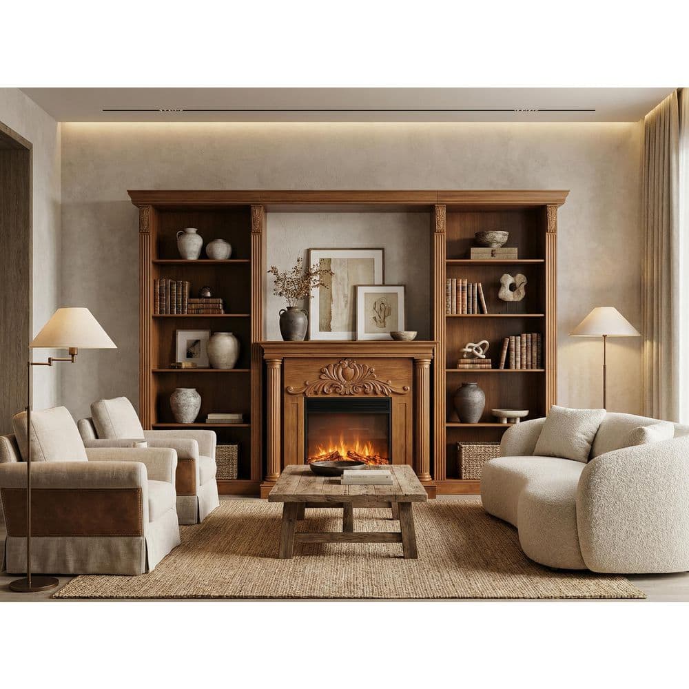 86.61 in. Tall Brown Wood 10-Shelf Accent Bookcase without Electric Fireplace, TV Storage Opening For Living Room price history on PriceWatchPro